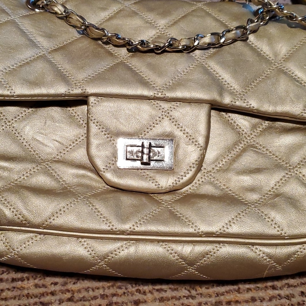 Gold tone quilted bag made in Canada